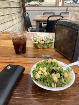 Diner salad. Store bought hidden valley Italian according to the staff.