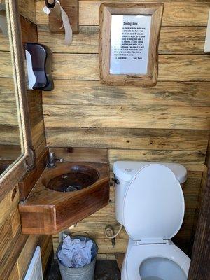 Inside the outhouse!