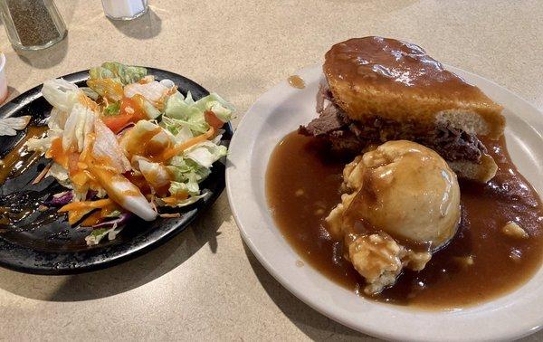 Hot roast beef -- we split it; added extra mashed potato.  SAVE ROOM FOR PIE