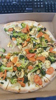 I ordered a RED sauce veggie pizza( this is the actual name on the menu)and they gave me dough with veggies and no sauce.