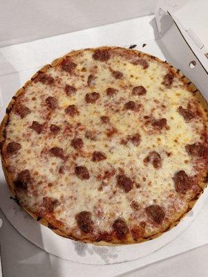 Large thin crust sausage pizza