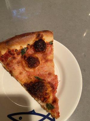 Dry overcooked pizza.