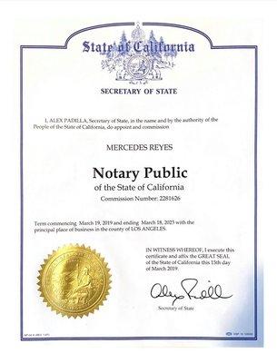 Mercedes Reyes Notary License