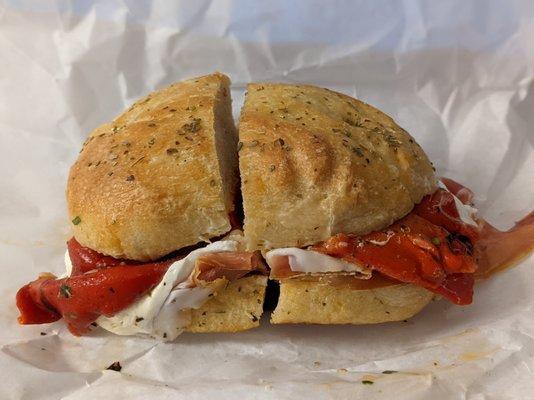 Prosciutto, Mozzarella & Roasted Pepper on Focaccia