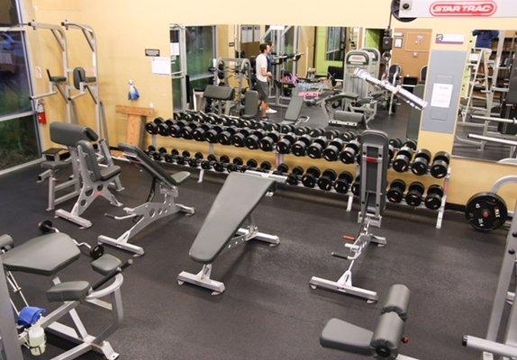 Dumbbells, decline and incline benches