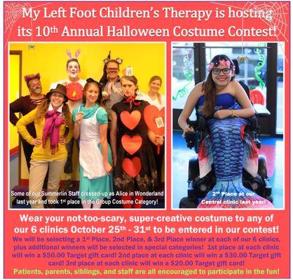 Get ready for the My Left Foot Children's Therapy 10th Annual Halloween Costume Contest!