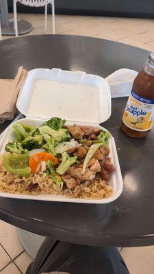 Bourbon chicken #1 combo.  Diet Snapple