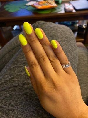 Almond shape neon natural nails