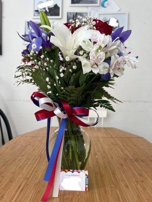 Gorgeous red, white, and blue floral arrangement