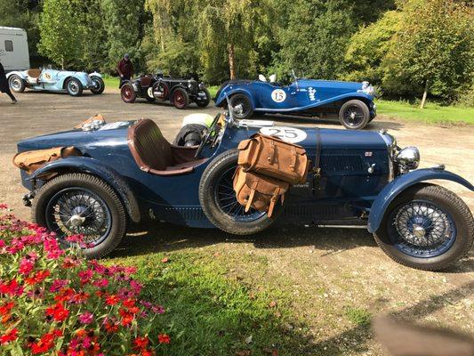 Leather bags on a 1937 Riley 15/6