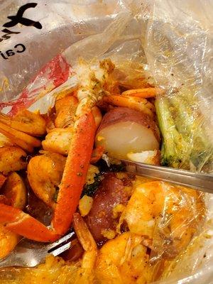 Definitely Saucy Shrimp Bag with one CrablegI absconded from my sister's plate!