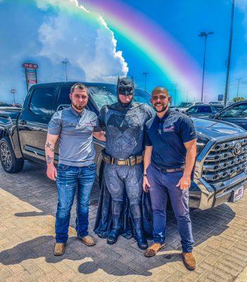 Salesman Alejandro Santago and Sales Manager Dillon Erck with me and my new 2022 Toyota Tundra.