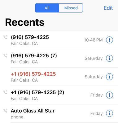 Auto Glass All Star called me from the above number and never returned my call. Left me stranded.