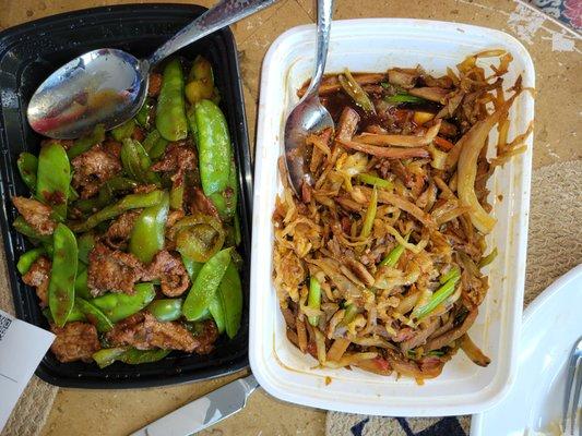 Left Not Mongolian Beef. Right not Moo SHU pork. If you look closely you can see the sauce in the Moo SHU