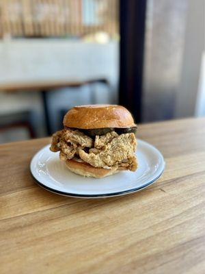 Pecking House Aug 2024 - Classic Sando, fried chicken, PH special sauce, caramelized onions, soy pickles, brioche bun