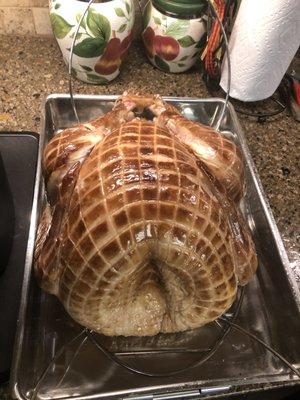 Fully Cooked Smoked Turkey, awaiting carving