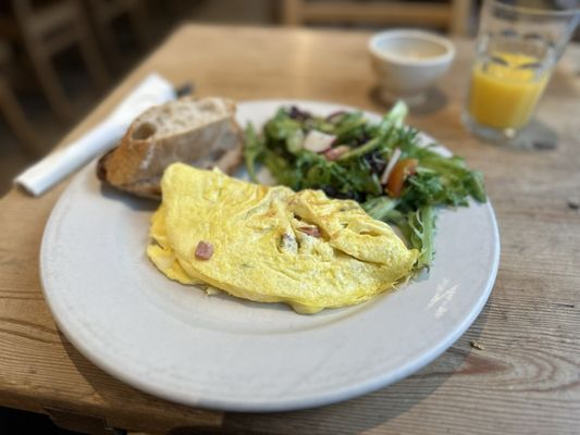 Ham & Gruyere Omelette with Double Espresso and Orange Juice