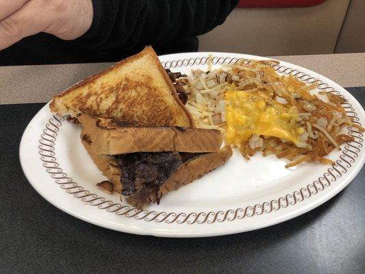 Texas bacon melt with hash browns