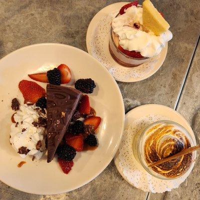 Lunch desserts. Strawberry Shortcake, Lemon Pie and Chocolate Fudge Cheesecake. Absolutely fabulous.  No Brainerd.