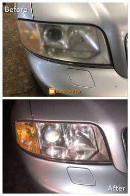 Professional Headlight Restoration Package.  BEFORE & AFTER :)