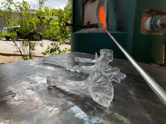 Beginning Glassblowing - Flowers with the glass furnace in the background