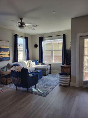 Living room has its own nook.