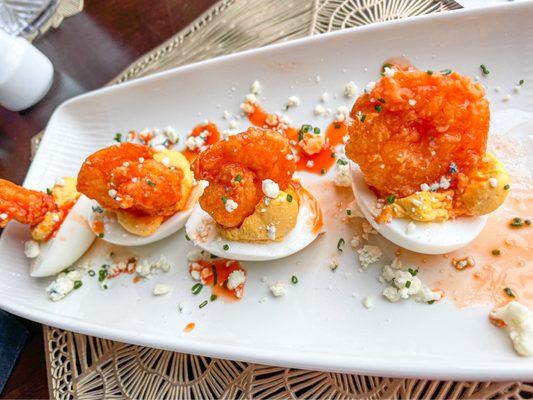 Buffalo shrimp deviled eggs