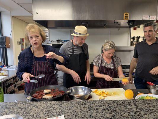 Working on salad and paella