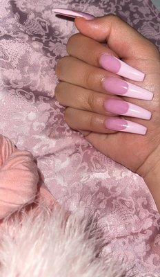 Pink french tip nails by Sophie