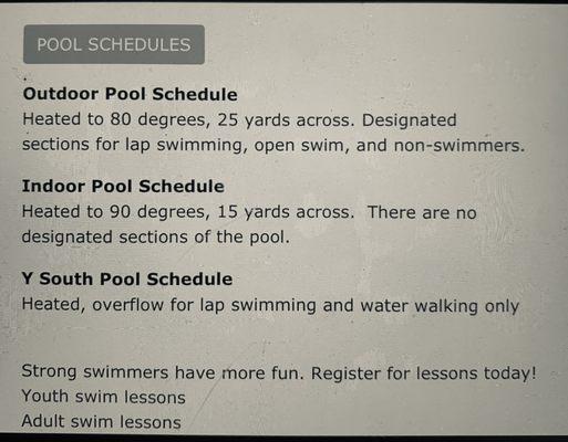 Swimming pool info