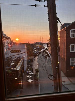 View from the third floor at sunset over the bay