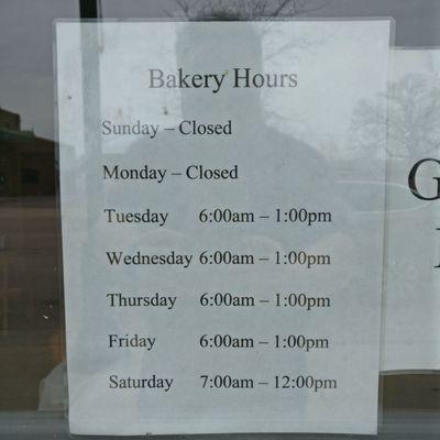 Bakery Hours