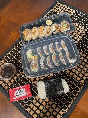 Tempura Sushi Roll, Beef Kimbap, Spam Musubi