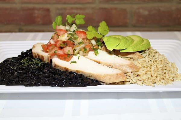 grilled chicken, brown rice, beans & fresh pico