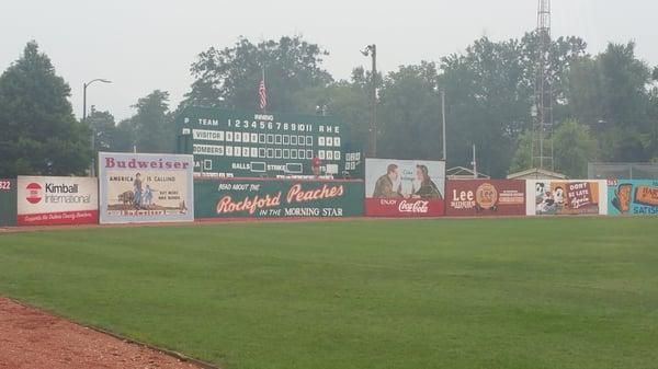 Old school score board. Check out the retro ads.