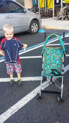 Sold an outdoor play pen and a few clothes; got a practically new stroller, swim shirt, and tennis shoes. I only paid $2.93