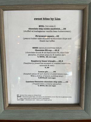 Dessert menu