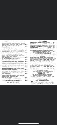 Sub & salad menu - updated September 2021