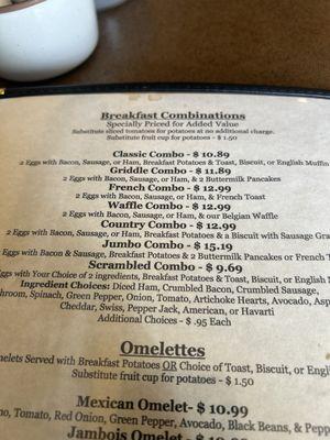 Partial breakfast menu