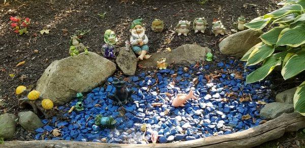 This little gnome is fishing. The Inn and cottages are nearby Ogunquit and York Beaches.