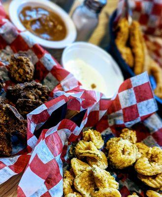 Fried chicken livers, fried pickle chips, and fish and it was fried! food heaven