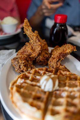 Chicken & Waffles w/ Maple Bacon ($19 + $1/maple bacon)