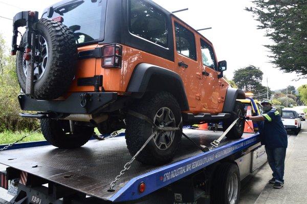 Action Towing came with a flatbed truck and got my Jeep on very quickly.