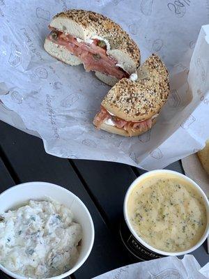 Smoked salmon sandwich, potato salad, & broccoli cheddar soup - All amazing!