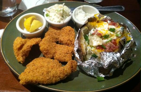 The catfish nuggets. I also got the same amount of coleslaw as I did tarter sauce.. Baked potato was big.