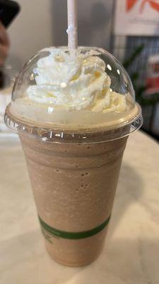 24 oz Frappe Dark Chocolate and Butterscotch nonfat milk and whip cream