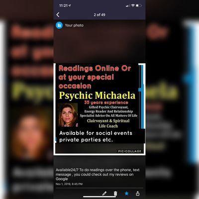 I do readings over the phone, video chat and text message