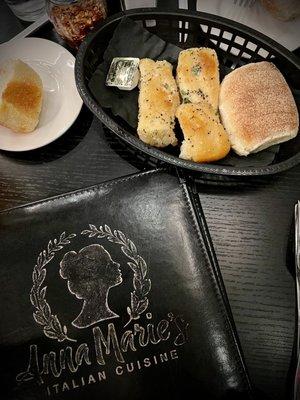 Fresh baked bread while perusing the menu.