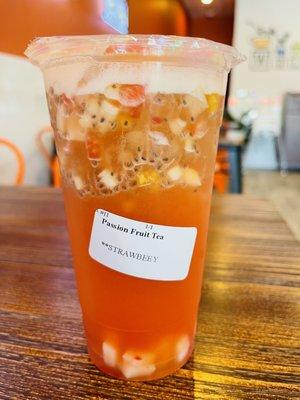 Passion fruit and strawberry green tea drink mixed....very sweet and okay sour.