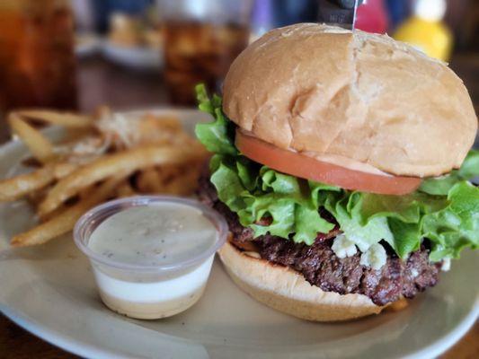 Bleu Burger & garlic fries